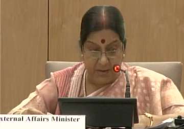 Sushma Swaraj speaking at the BRICS media forum