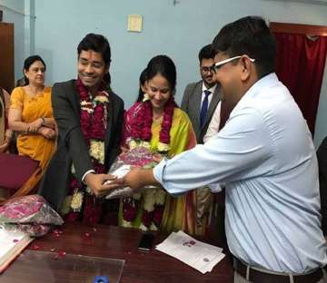 IAS couple Ashish Vashishta and Saloni Sidana during their court marriage