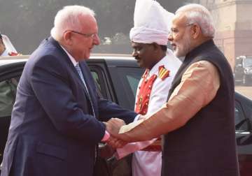 PM Modi receives President Reuven Rivlin at Rashtrapati Bhawan