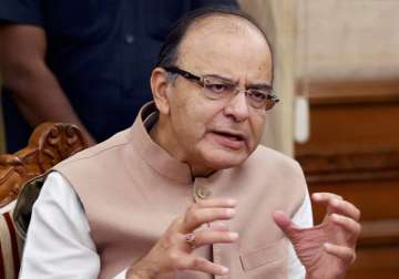 Arun Jaitley addressing media at North Block in New Delhi.