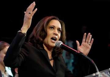 Kamala Harris speaks to supporters at a election night rally in Los Angeles