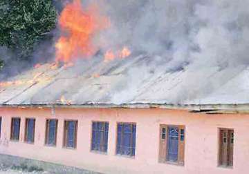 File pic - Bandipore school set on fire by unknown persons.