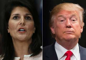 File pic of Nikki Haley and Donald Trump 