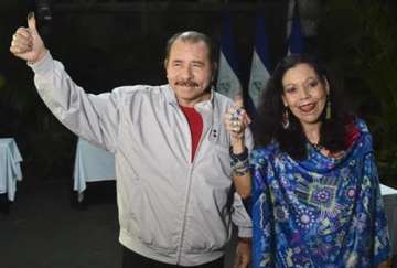 Nicaragua president Daniel Ortega with his wife