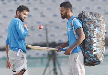 Murli Vijay and KL Rahul during a practice session in Mohali