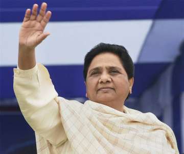 BSP supremo Mayawati waves at crowd at a rally at Ambedkar Park in Lucknow