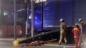 A fallen christmas tree lay beside crashed Lorry in Berlin