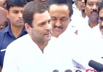 Rahul Gandhi speaks to media after meeting Karunanidhi 