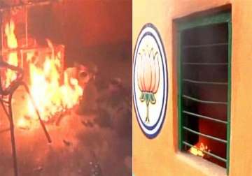 TMC workers step up offensive, set BJP office in Hooghly on fire