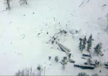 An aerial view of the hotel hit by an avalanche in Farindola, Italy