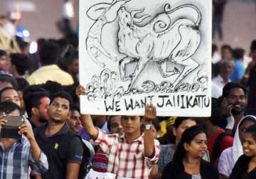 Youngstres during a protest to lift the ban on Jallikattu