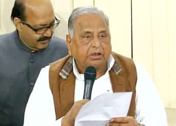 Mulayam Singh Yadav during a press conference today