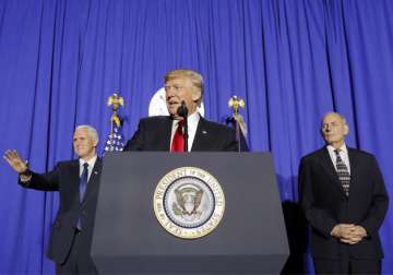 Donald Trump speaks at the Homeland Security Department in Washington