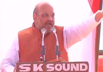 Amit Shah speaks at an election rally in UP