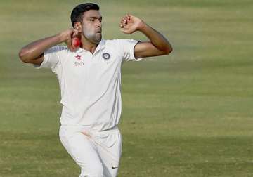 Ashwin bowls during the 4th day of test match between India and Bangladesh
