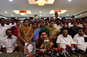 VK Sasikala today addressed party workers outside Poes Garden 