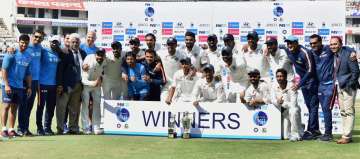 Indian cricket team and support staff after defeating Bangladesh 