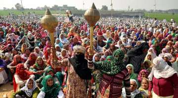 Women protesters at a Jat protest rally in Jasia village in Rohtak on Wednesday.