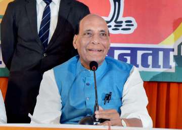 Home Minister Rajnath Singh addresses a press conference in Varanasi