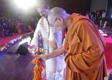 Dalai Lama at International Buddhist Conference with minister Mahesh Sharma 