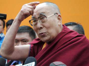 Dalai Lama interacting with media after a spiritual discourse at Bomdila