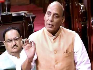 Rajnath Singh speaking in the Rajya Sabha in New Delhi on Wednesday