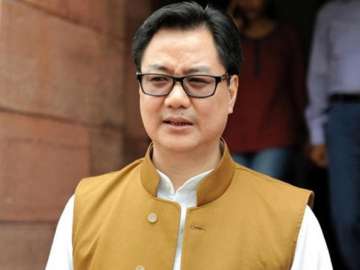 File pic of MoS for Home Affairs Kiren Rijiju outside Parliament 