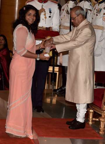President Mukherjee honours Olympians Sakshi Malik
