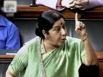  Sushma Swaraj speaks in the Lok Sabha in New Delhi on Wednesday