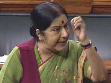 File pic of Sushma Swaraj speaking on the floor of Lok Sabha 