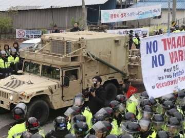 US military vehicle moves an advanced missile defense system in Seongju