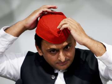 Akhilesh Yadav addressing a press conference at party office in Lucknow
