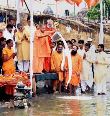 UP CM Yogi Adityanath performs worship of Saryu River in Ayodhya 