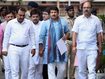 Manoj Tiwari leads the BJP delegation after lodging a complaint with ECI