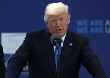 US President Donald Trump speaks at an event in Brussels