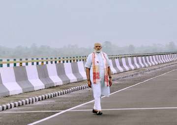 File pic - PM Modi at the newly inaugurated Dhola-Sadia bridge