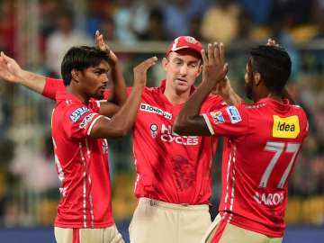 Punjab players celebrate after taking wicket of de Villiers