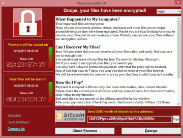 WannaCry screen after infecting