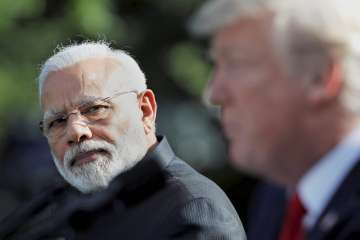 PM Narendra Modi and US President Donald Trump at a joint briefing 