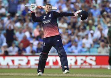 Joe Root celebrates his side beating Bangladesh by eight wickets