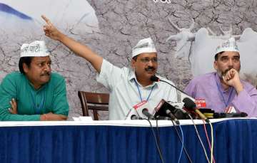  Kejriwal and others party leader at party Kisan Sammelan in Delhi on Saturday