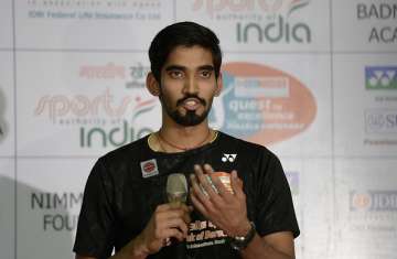 Kidambi Srikanth speaks during a press conference