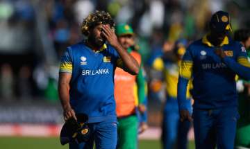 Lasith Malinga reacts after the ICC Champions League match