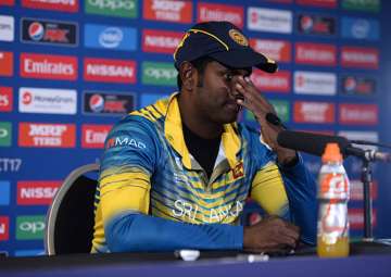 Sri Lanka captain Angelo Mathews speaks at the press conference.