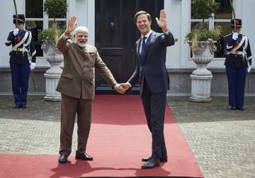 Narendra Modi with Dutch Prime Minister Mark Rutte in The Hague 