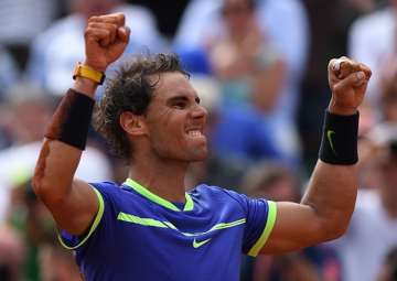 Rafael Nadal reacts after winning the French Open men's singles final.