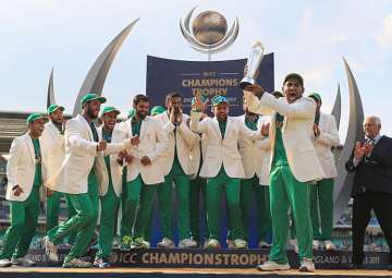 Pakistan celebrate their Champions Trophy 2017 triumph.