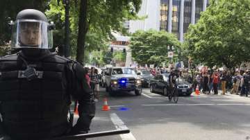 Protesters after stabbing incident in portland