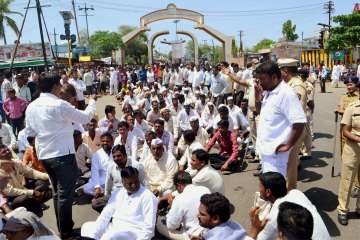 Farmers at a protest in Maharashtra demanding loan waiver