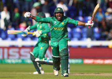 Sarfraz Ahmed celebrates after Pakistan's victory against Sri Lanka.